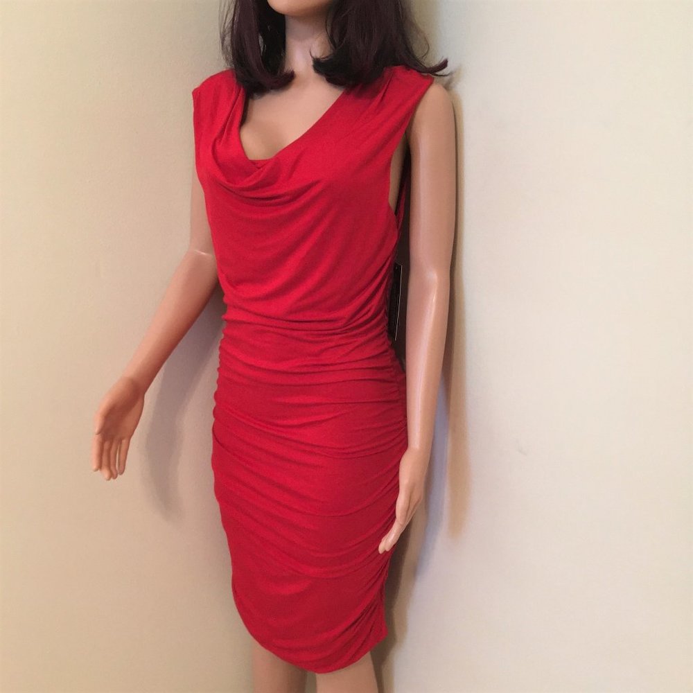 Flattering Ruched Red Dress-Knee Length-Elegant-XL-NWT